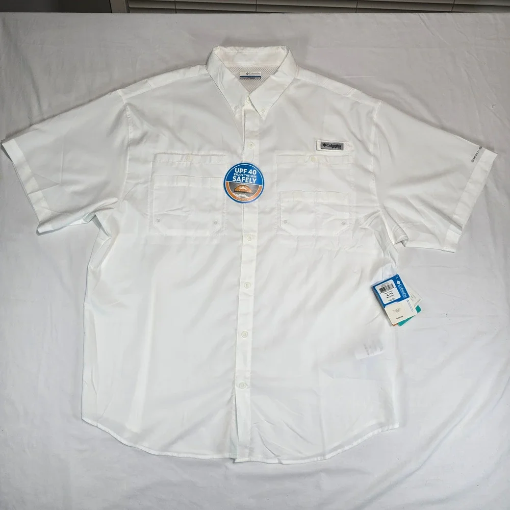 Columbia PFG Tamiami II Fishing Shirt Mens XL White Short Sleeve UPF 40 FM7266‎